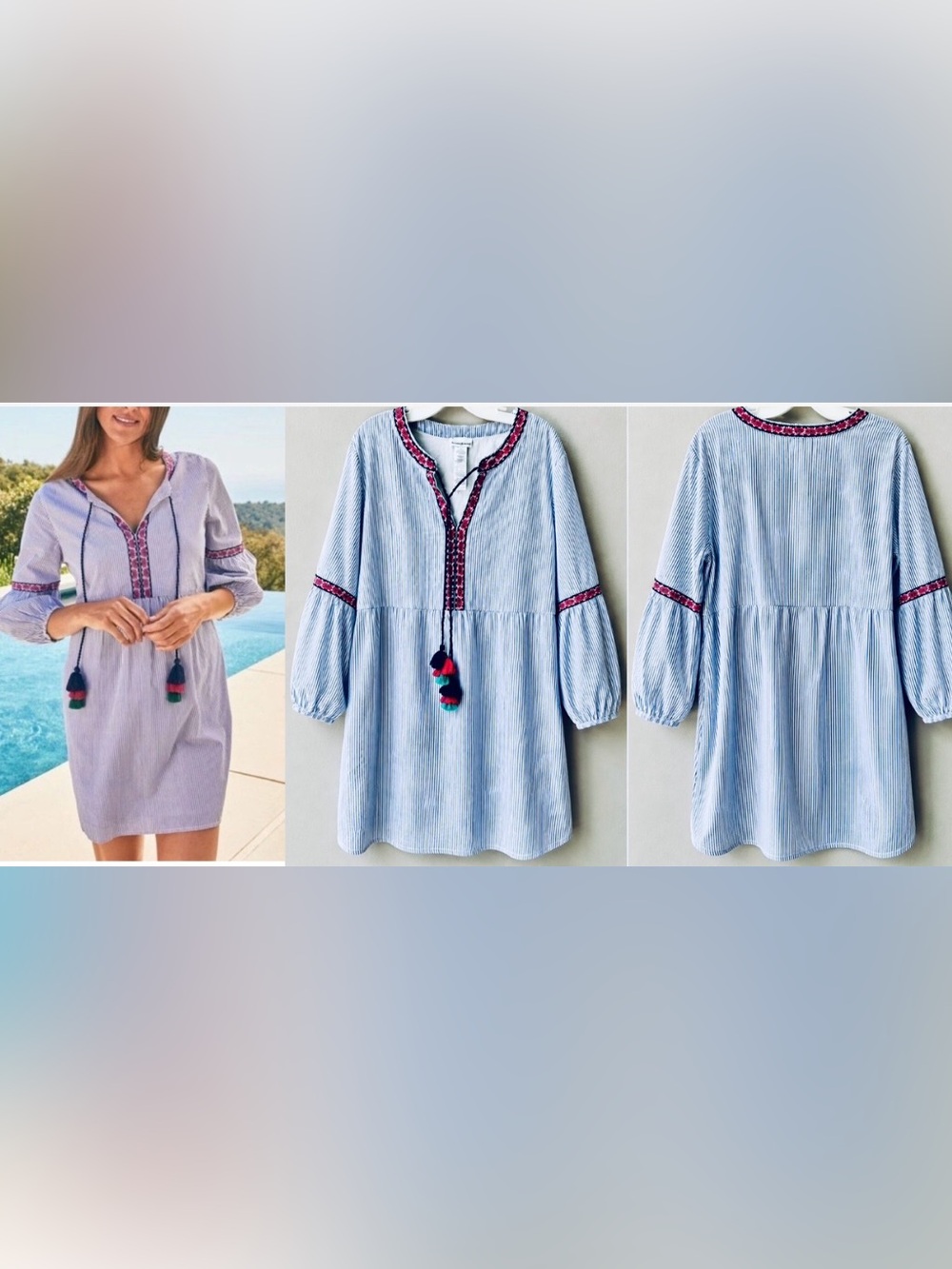 Tommy Bahama Salina Stripe Poplin Shift Swim Cover Up Dress w/Pockets Dress Sz.L